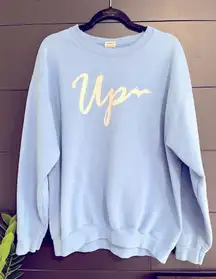 UP Upper Peninsula Michigan Soft Blue Pullover Crewneck Sweatshirt Unisex L EUC