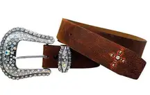 Justin Boots Western RhinestoneBelt Women's 36 Brown Leather Christianity Cross