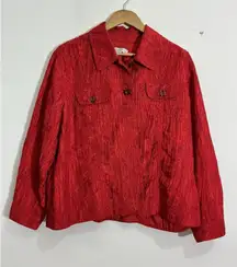 Womans Coldwater Creek Red Textured Embroidered Blouse - Jacket 2 Xl