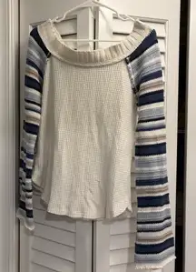 Altar’d State Samantha Sweater Blue Grey Size Small Off The Shoulder