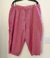 80s  Red white cottagecore gingham cotton capri baggy sweatpants casual pants elastic stretch waist