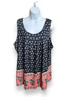 New Bloomchic Bandana Print Round Neck Tank Top Navy Pink Floral Pintuck 14/16