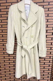 Banana Republic Lime‎ Green And White Wool Blend Trench Coat Size XS