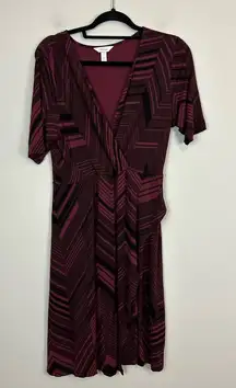 Soma | Red and Black Patterned Faux Wrap Style Dress Size Medium