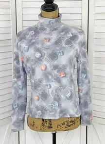 St. John Sport Y2K Jewels Print High Neck Pullover Shirt Gray Multi Small
