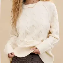 Aerie Cable Knit Crewneck Chunky Knit Sweater Ivory Cream