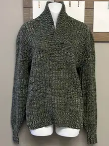 Lambs Wool Blend Heather Green Long Sleeve Cable Knit Cross Cowl Neck Sweater-PL