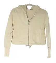James Perse Cream Cropped Hooded Zip Up Sweatshirt Size Small