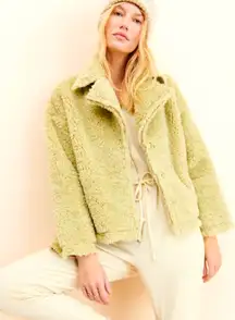 Free People Moon River Sherpa Collared Jacket Pale Lime size S