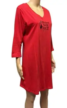 Cotton Pillow Talk Red Embroidered Cat Naughty Nice Sleep Shirt Nightgown Medium