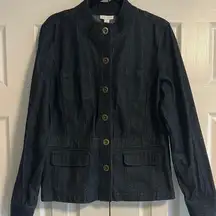 CHARTER CLUB Women’s Dark Blue Denim Collarless Button Down Jacket Size L