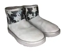 UGG WOMENS 6 BOOTS CLASSIC MINI II SEQUIN STARS GREY SPARKLY SHEARLING COMFORT
