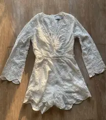 Revolve Lioness Crochet Eyelet Lace White Bell Sleeve Romper Playsuit XS