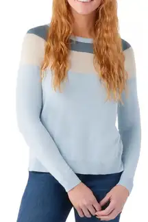 Smartwool Women's Edgewood Colorblock Crewneck Sweater in Winter Sky Heather size XS NWT