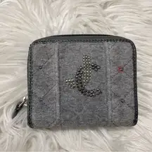 Juicy Couture Gray Velour Embellished Zip Around Wallet