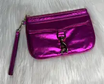 Rebecca Minkoff Metallic Magenta Skinny Wristlet Gold front