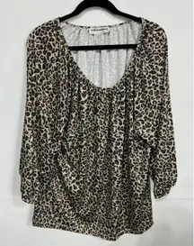 Cathy Daniels Vintage Y2K Leopard Animal Print Scoop‎ Neck Blouse Plus Size 1X