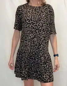 Sanctuary  Women Animal Print Cheetah Leopard Summer Dress L LG Large Black Brown