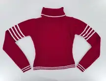 Vtg Sweater Sz S Chunky Knit Red Turtleneck Candycane Preppy Academia Valentine