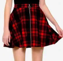 Hot Topic Black & Red Plaid O-Ring Skater Skirt Large