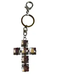 Sparkly Rhinestone Cross Keychain Charm Bag Purse Accessory Silver Tone