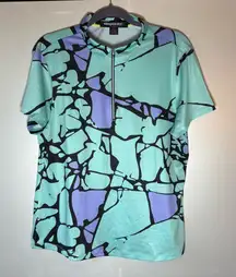 Jamie Sadock Teal and Lavender Abstract Graphic Polo