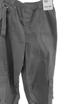 Rachel Paige Lg  Utility Cargo Pants Gray Lightweight Back Elastic Waist D-Rings