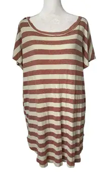 Free People Beach cream & red striped short sleeve t-shirt dress size S