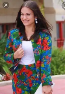 Zara Basic Zip Up Long Sleeve Green/Blue/Red Floral Lined Jacket Size XS