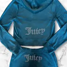 🔥JUICY COUTURE OG Bling Velour Iconic Tracksuit Hoodie & Pants Sea Dark Teal XL