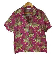 Printfresh Bagheera Pajama Top Pink Leopard Wildest Dreams Cotton L Short Sleeve