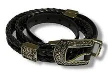 JG Hook Womens Black‎ Braided Leather Belt Ornate Silver Buckle Accent Concho XL
