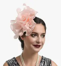 HNBQMX Brown Floral Fascinator Headband Mesh & Organza For Women Rose Design