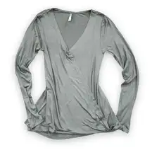 Olive Wrap Flowy Blouse, Women's Small