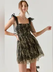 Jun & Ivy Black & Gold Embroidered mini dress Francesca’s medium
