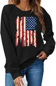 US‎ Flag American Distressed Sweater Top Tee Hunt Large