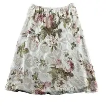 Vintage Pastel Cream Floral Y2K Midi Skirt 8 Petite Boho Feminne Pink Fairy