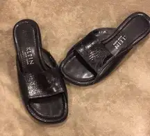 Anne Klein’s Black Leather Slip On Sandals