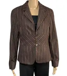 J Jill Womens Blazer Suit Jacket Wool Blend Pinstriped Tailored Brown Size 10