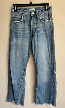Zara Light Wash Blue Denim Distressed Flare Leg Jeans Women’s 2 Casual