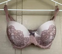 Lace Trimmed Underwire Bra in Brown and Cream