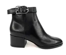 Sergio Rossi Women's Black Leather SR Logo Buckled Ankle Booties Size EU 34.5