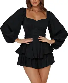 Black Lantern Long Sleeve Ruffle Layer Romper