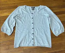 Linda Matthew’s Gray Button-Up Cardigan, 3/4 Sleeves, Sz Large
