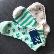 Old Navy 🌺  Set/3 St. Patrick’s Day Themed Quarter Crew Socks, Green, White