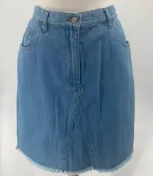 Vintage 90s Bill Blass Jeans Denim Mini Skirt High Waist Cotton Light Blue 12