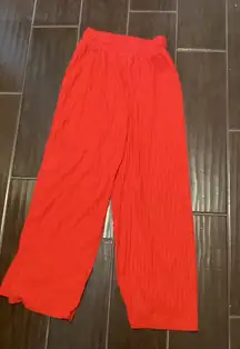 ZARA Red Wide Leg Ribbed Pants