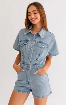 Lelis Collection Womens Blue Denim Zip/Button One Piece Romper