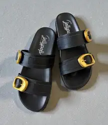 JELLYPOP Black Gold Buckle Slide Sandals Size 7.5