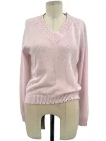 Minnie Rose Cashmere Frayed Edge Cropped V-Neck Sweater Pink Size Small